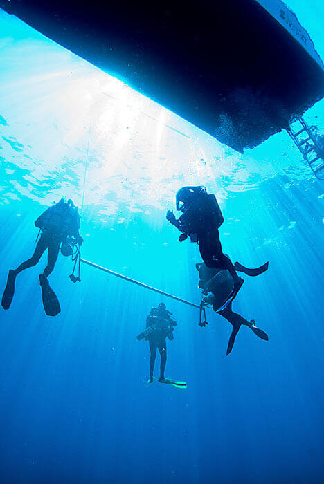Un groupe de plongeur en séance de formation rescue Diver